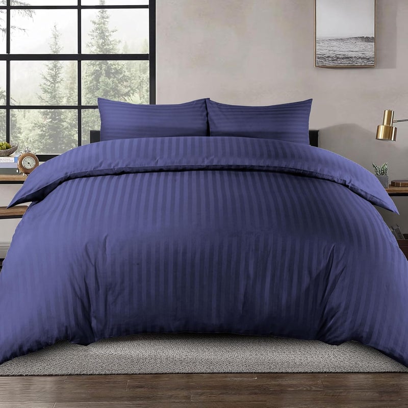 Siesta Zen 100% Cotton Luxury Hotel Quality Sateen Duvet Cover Set - Navy, King 260x240cm - Image 1